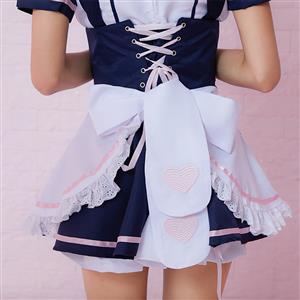 5pcs Lovely French Maid Waist Cincher Apron Mini Dress Anime Cosplay Fancy Costume N19467