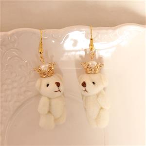 Fashion Earrings Lovely Little Toy Polar Bear Wearing Golden Crown J18435