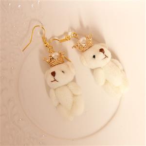 Fashion Earrings Lovely Little Toy Polar Bear Wearing Golden Crown J18435