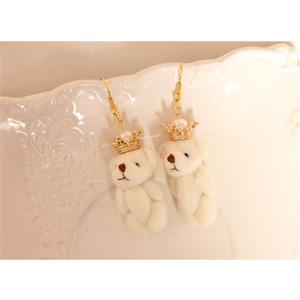 Fashion Earrings Lovely Little Toy Polar Bear Wearing Golden Crown J18435