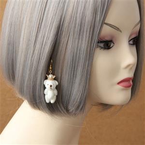 Fashion Earrings Lovely Little Toy Polar Bear Wearing Golden Crown J18435