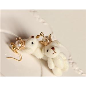 Fashion Earrings Lovely Little Toy Polar Bear Wearing Golden Crown J18435