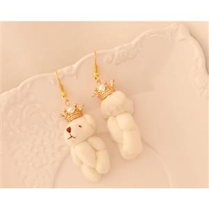 Fashion Earrings Lovely Little Toy Polar Bear Wearing Golden Crown J18435