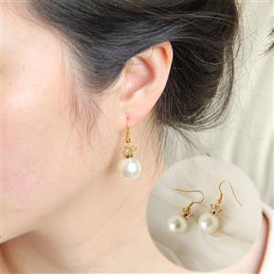 Simple Elegant White Venetian Pearl with Golden Crown Earrings J18436