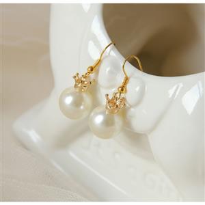 Simple Elegant White Venetian Pearl with Golden Crown Earrings J18436