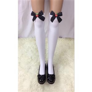 Cute White Stockings, Sexy Thigh Highs Stockings, Pure White Cosplay Stockings, Anime Thigh High Stockings, Bowknot and Strawberry Stockings, Stretchy Nightclub Knee Stockings, #HG18489