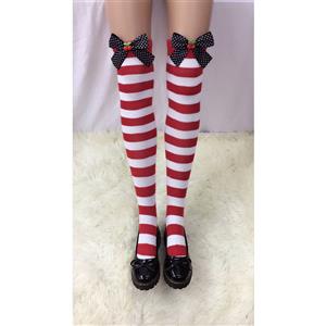 Lovely Stockings, Sexy Thigh Highs Stockings, Red-white Strips Cosplay Stockings, Cherry Thigh High Stockings, Stretchy Nightclub Knee Stockings, #HG18507