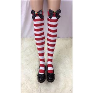 Lovely Red-white Strips Spots Bowknot  with Cherry Cosplay Stockings HG18507