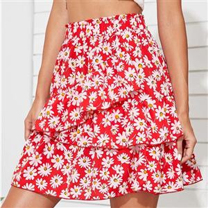 Lovely Daisy Print Multilayer Ruffle Hemline High Waist Beach Short Skirt N20785