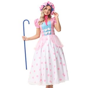 Lovely Girl Short Sleeve Long Dress Toy Story Bo Peep Cosplay Fancy Ball Costume N22914