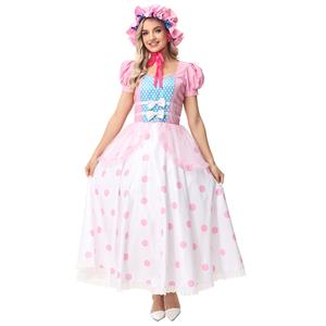 Lovely Girl Short Sleeve Long Dress Toy Story Bo Peep Cosplay Fancy Ball Costume N22914