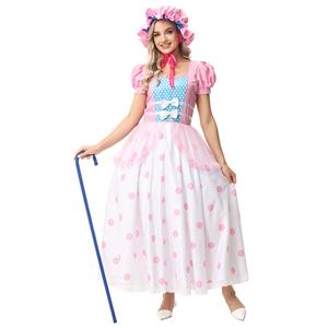 Lovely Girl Short Sleeve Long Dress Toy Story Bo Peep Cosplay Fancy Ball Costume N22914