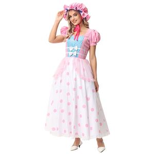 Lovely Girl Short Sleeve Long Dress Toy Story Bo Peep Cosplay Fancy Ball Costume N22914