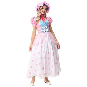 Lovely Girl Short Sleeve Long Dress Toy Story Bo Peep Cosplay Fancy Ball Costume N22914