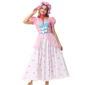 Lovely Girl Short Sleeve Long Dress Toy Story Bo Peep Cosplay Fancy Ball Costume N22914