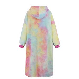 Lovely Tie-dye Print Thickened Mink Wool Long Sleeve Loose Home Hoodie Dress N20948