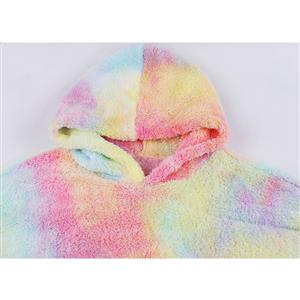 Lovely Tie-dye Print Thickened Mink Wool Long Sleeve Loose Home Hoodie Dress N20948