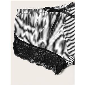 Lovely Two-piece Vertical Stripes Laciness Split Pajamas Pants Set Sling Nightwear N20090