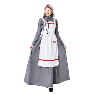 3pcs Medieval Medical Staff Long Dress Nurse Outfit Adult Cosplay Party Costume N20737