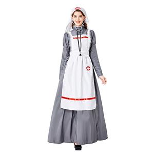 3pcs Medieval Medical Staff Long Dress Nurse Outfit Adult Cosplay Party Costume N20737