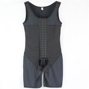 Men's Black Eye & Hook Closure Shapewear Body Shaper Bodysuit for Sport N18880