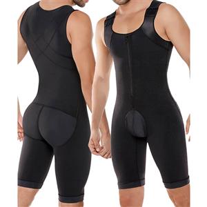 Men's Black Zipper Closure Shapewear Body Shaper Bodysuit for Sport N18882