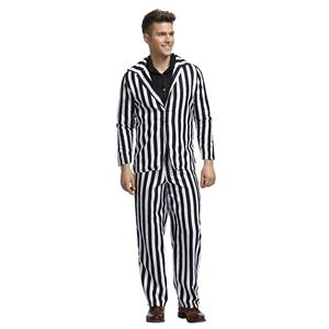 Men's Horror Beetle Film Master Black and White Striped Suit Adult Halloween Cosplay Costume N19397