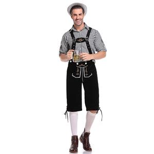 Men's Deluxe Suspenders and Gingham Shirt Bavarian Oktoberfest Lederhosen Costume N19865