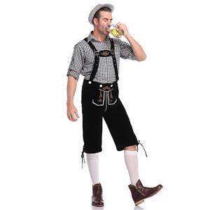 Men's Deluxe Suspenders and Gingham Shirt Bavarian Oktoberfest Lederhosen Costume N19865