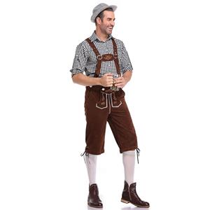 Men's Deluxe Suspenders and Gingham Shirt Bavarian Oktoberfest Lederhosen Costume N19866