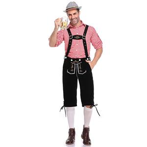 Men's Deluxe Suspenders and Gingham Shirt Bavarian Oktoberfest Lederhosen Costume N19867