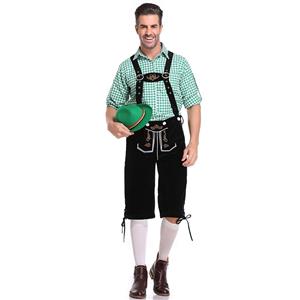 Men's Deluxe Suspenders and Gingham Shirt Bavarian Oktoberfest Lederhosen Costume N19869