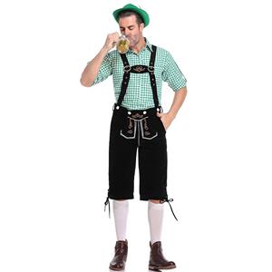 Men's Deluxe Suspenders and Gingham Shirt Bavarian Oktoberfest Lederhosen Costume N19869