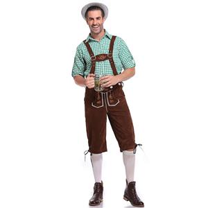 Men's Deluxe Suspenders and Gingham Shirt Bavarian Oktoberfest Lederhosen Costume N19870