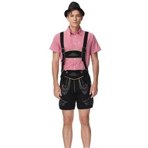 3pcs Men's Deluxe Suspenders and Gingham Shirt Bavarian Oktoberfest Lederhosen Costume N21516