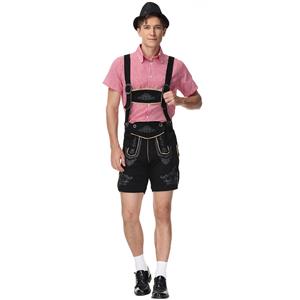 3pcs Men's Deluxe Suspenders and Gingham Shirt Bavarian Oktoberfest Lederhosen Costume N21516