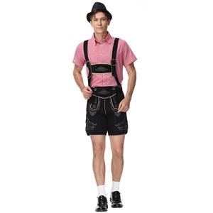 3pcs Men's Deluxe Suspenders and Gingham Shirt Bavarian Oktoberfest Lederhosen Costume N21516