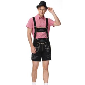 3pcs Men's Deluxe Suspenders and Gingham Shirt Bavarian Oktoberfest Lederhosen Costume N21516