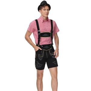 3pcs Men's Deluxe Suspenders and Gingham Shirt Bavarian Oktoberfest Lederhosen Costume N21516