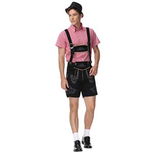 3pcs Men's Deluxe Suspenders and Gingham Shirt Bavarian Oktoberfest Lederhosen Costume N21516