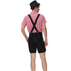 3pcs Men's Deluxe Suspenders and Gingham Shirt Bavarian Oktoberfest Lederhosen Costume N21516