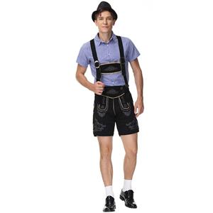 3pcs Men's Deluxe Suspenders and Gingham Shirt Bavarian Oktoberfest Lederhosen Costume N21517