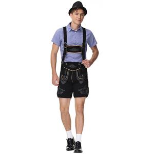 3pcs Men's Deluxe Suspenders and Gingham Shirt Bavarian Oktoberfest Lederhosen Costume N21517