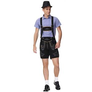 3pcs Men's Deluxe Suspenders and Gingham Shirt Bavarian Oktoberfest Lederhosen Costume N21517