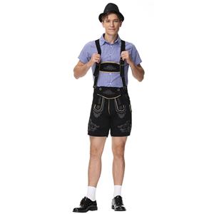 3pcs Men's Deluxe Suspenders and Gingham Shirt Bavarian Oktoberfest Lederhosen Costume N21517