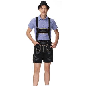 3pcs Men's Deluxe Suspenders and Gingham Shirt Bavarian Oktoberfest Lederhosen Costume N21517