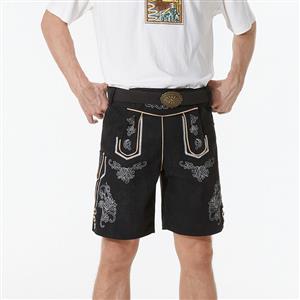 Men's Deluxe Black Special Short Pants and Leather Belt Bavarian Oktoberfest Costume N23352