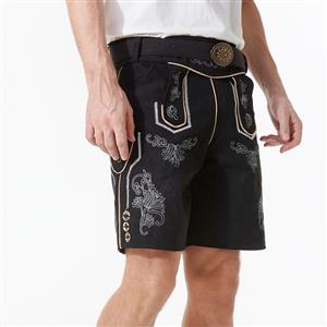 Men's Deluxe Black Special Short Pants and Leather Belt Bavarian Oktoberfest Costume N23352