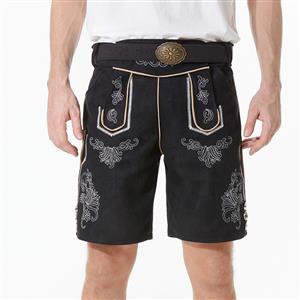 Men's Deluxe Black Special Short Pants and Leather Belt Bavarian Oktoberfest Costume N23352