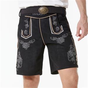 Men's Deluxe Black Special Short Pants and Leather Belt Bavarian Oktoberfest Costume N23352